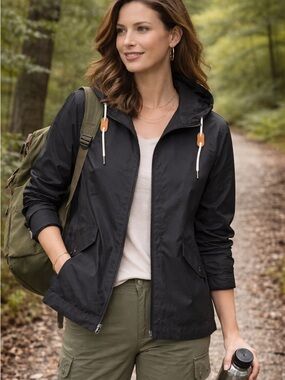 Pulse Black Hooded Utility Jacket with Toggle Drawcords